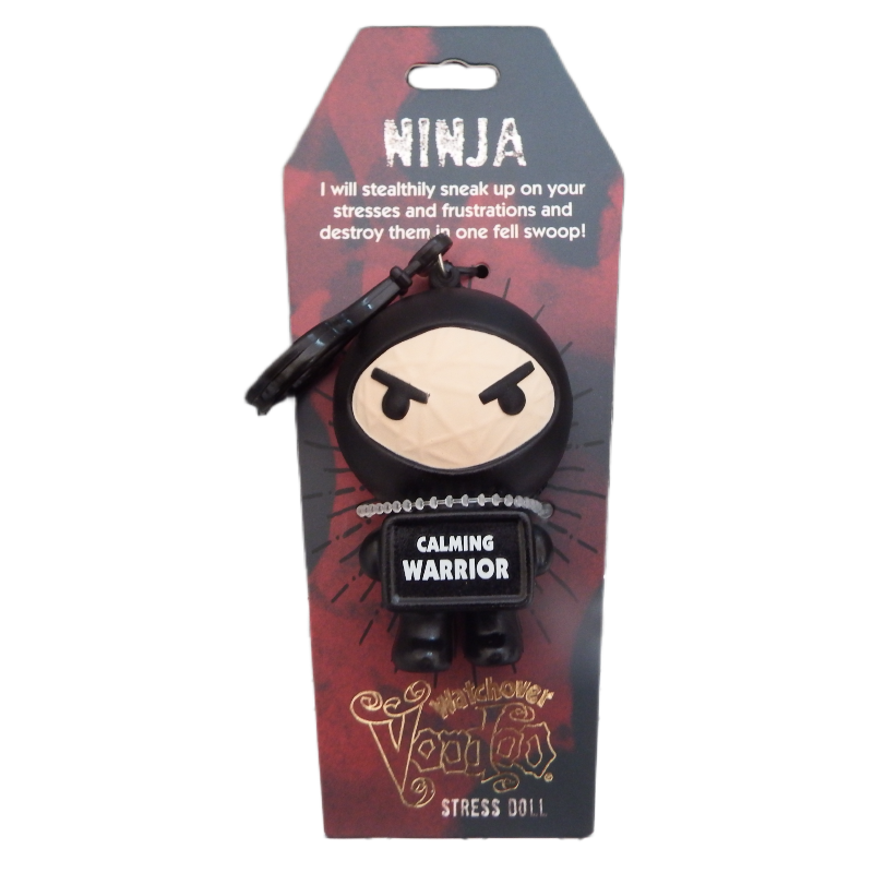Ninja-themed stress ball with packaging on a white background