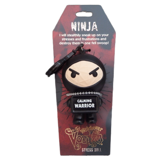 Ninja-themed stress ball with packaging on a white background