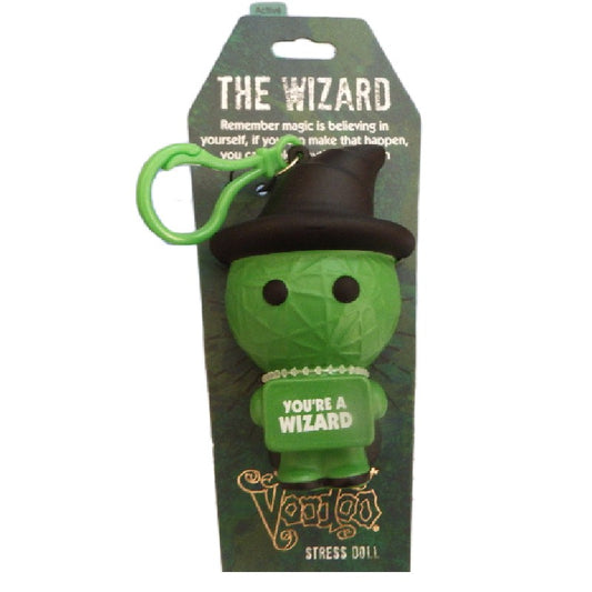 Green The  Wizard Shaped with black cap,Stress Doll on white background with your a wizard caption 