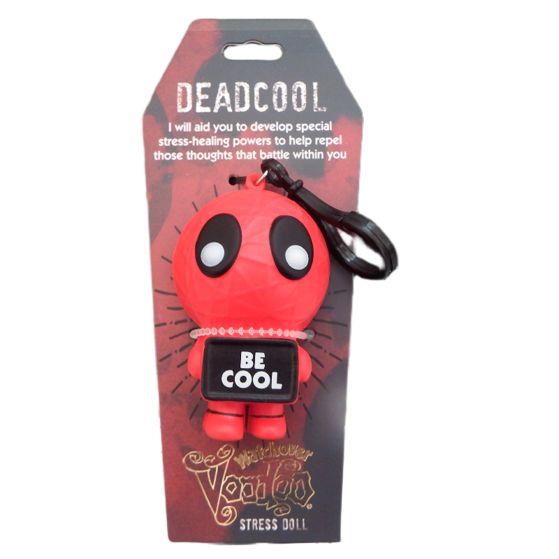 Red stress doll with 'Be Cool' message on packaging