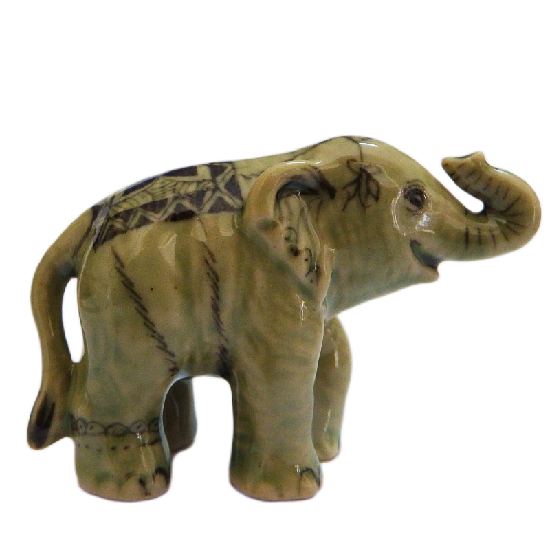 Elephant Trunk Up Porcelain Miniature Figurine
