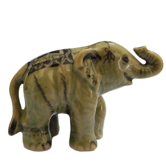 Elephant Trunk Up Porcelain Miniature Figurine
