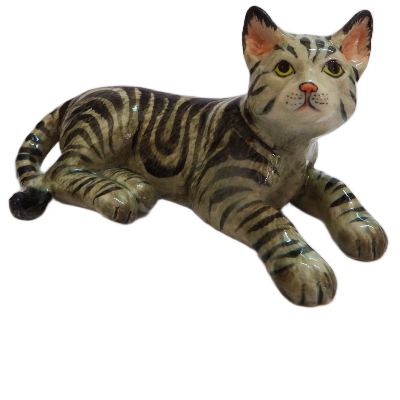 maine Coon cat Porcelain Figurine  Laying on Front