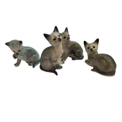 Set Of 4 Grey Kittens  porcelain Figurines