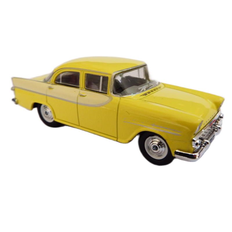 Yellow vintage car model on a white background