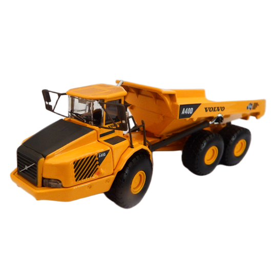 Model of a Volvo dump truck on a white background