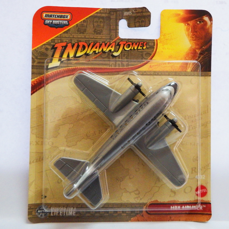 Toy DC3 airplane in packaging with Indiana Jones branding
