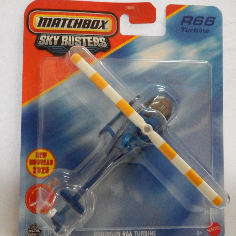 Matchbox Sky Busters Robinson R66 Turbine toy model in packaging