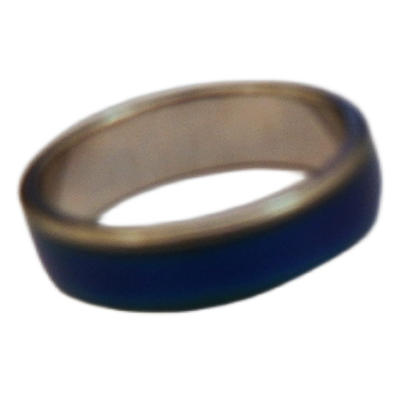 colour changing ring band with a reflective metal surface on a white background