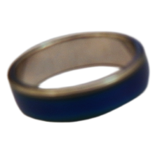 colour changing ring band with a reflective metal surface on a white background