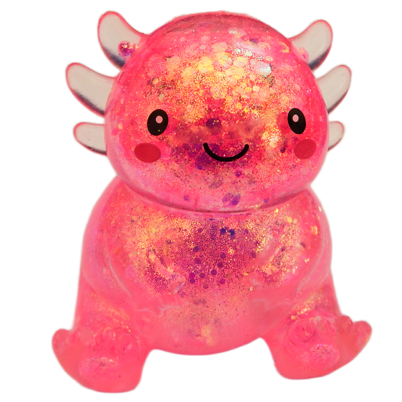 Pink creature-shaped light with a smiling face on a white background