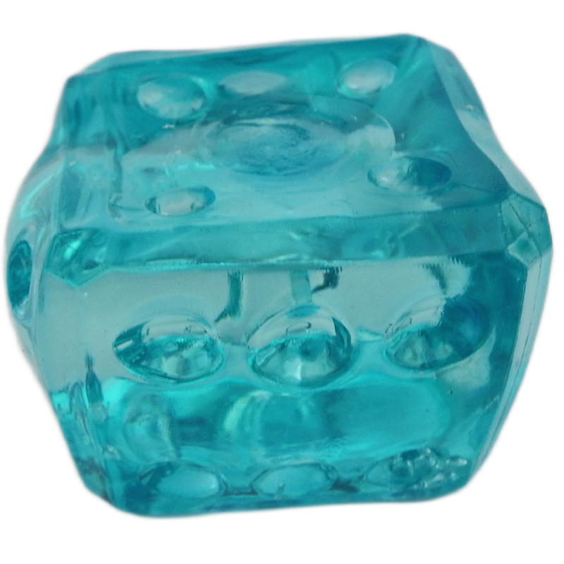 Blue transparent dice on a white background