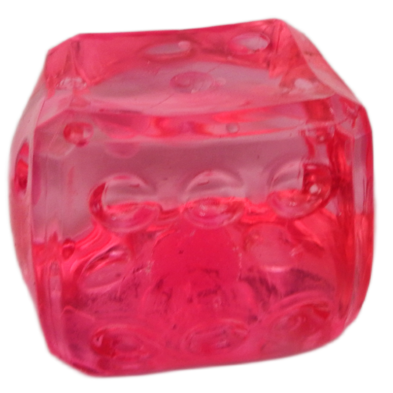 Translucent red die on a white background