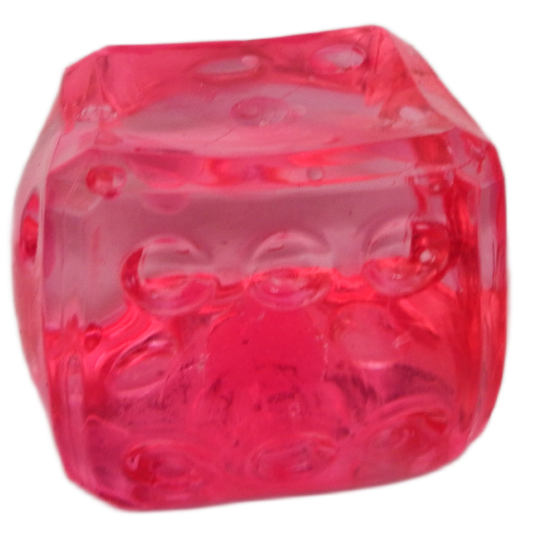 Translucent red die on a white background