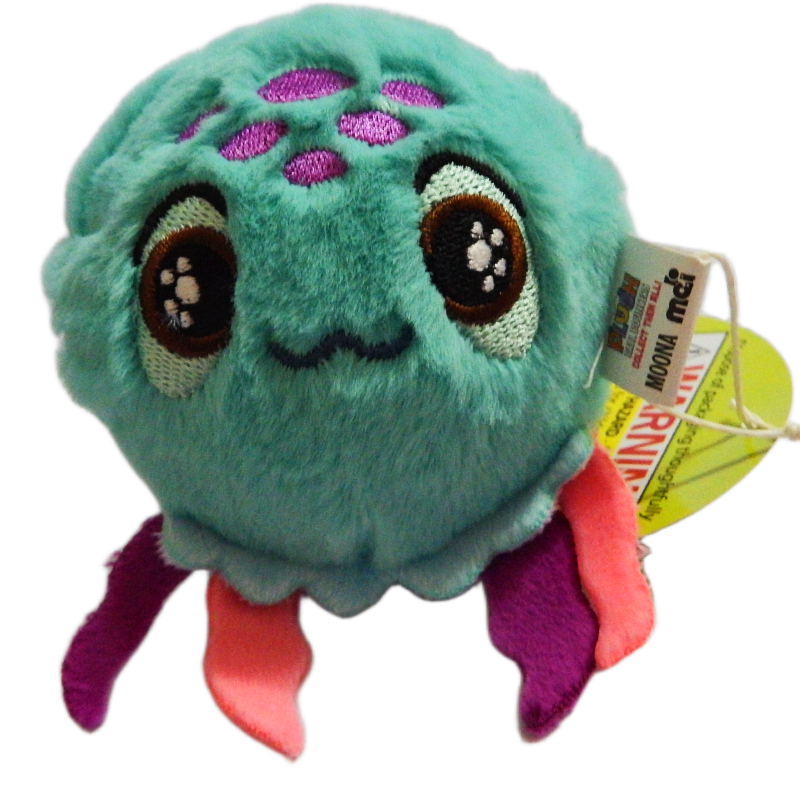 Plush jelly fish toy with a tag on a white background