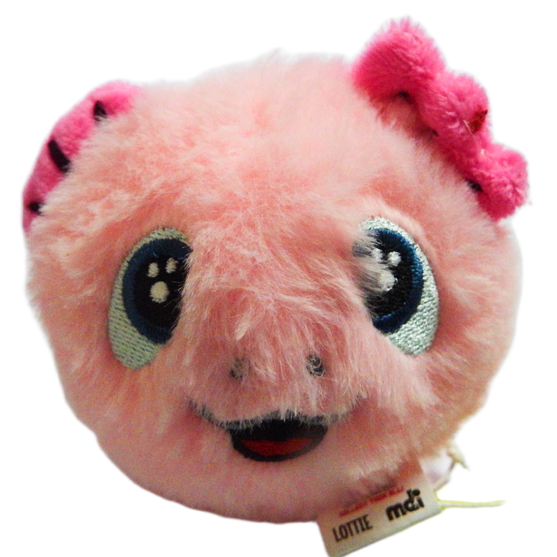 Pink plush toy with a bow on a white background