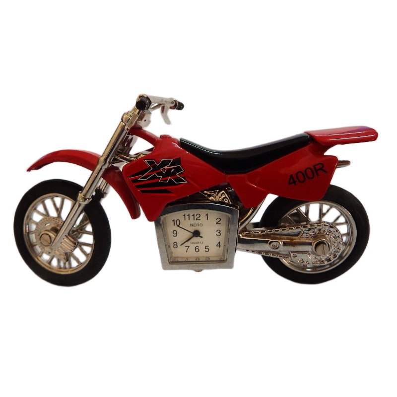 Red CO48 M/B Kawasaki 400R NERO Clock motorcycle-shaped clock on a white background