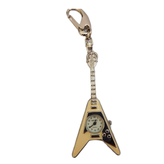 triangle shaped white electric guitar  kering nero clock keyring