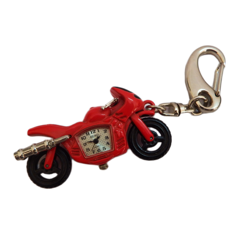 image red motorbike keyring clock