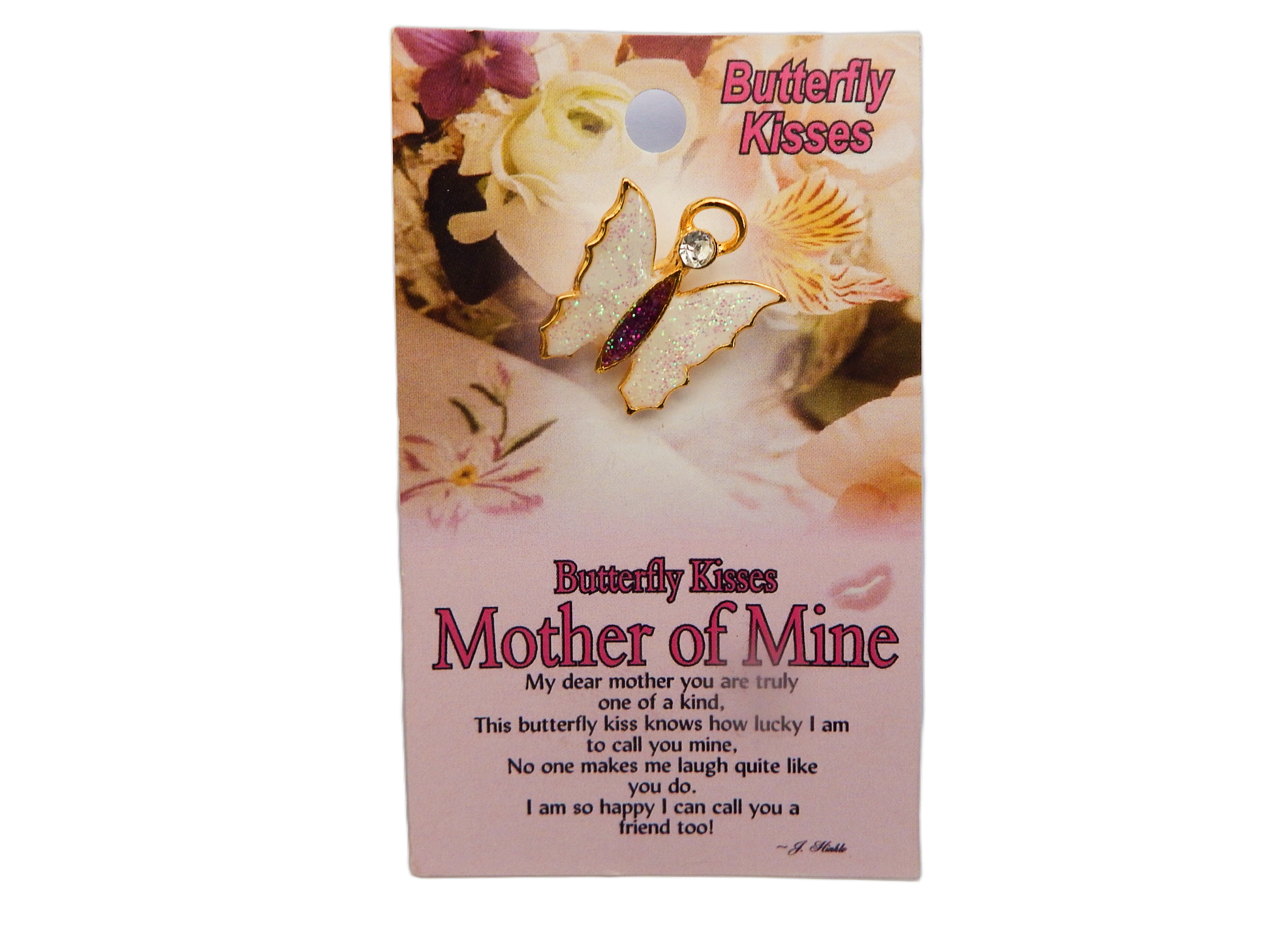 Butterfly Kisses Mother of Mine gift with butterfly-shaped item and floral design on packaging.