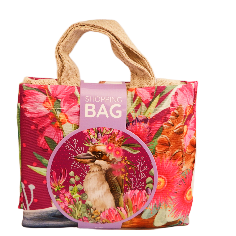 Floral shopping bag with a kangaroo design on a white background