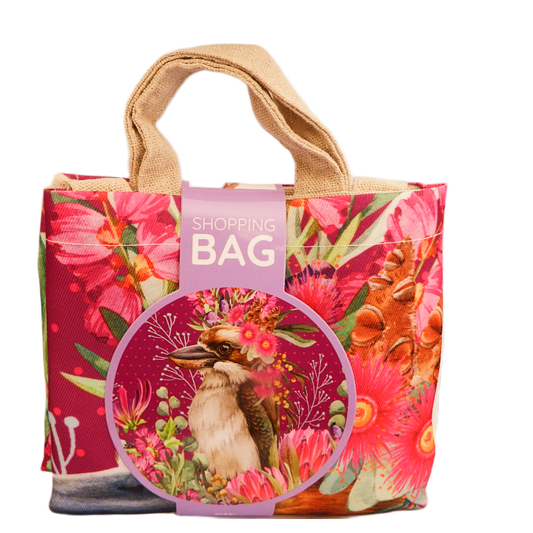 Floral shopping bag with a kangaroo design on a white background