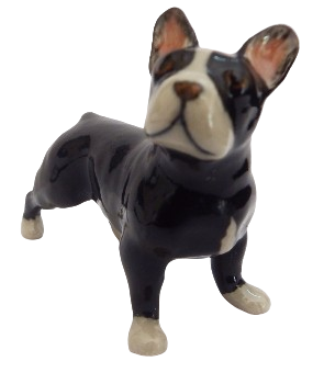 French Bull dog Black porcelain Figurine