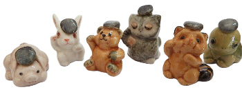 set of 6 ceramic porcelain comical animal   Pig, Rabbit, Teddy, Bear<Owl Raccoon & Tortoise 
