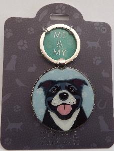 Me & My Pet Dog Keyring Staffie Black & White