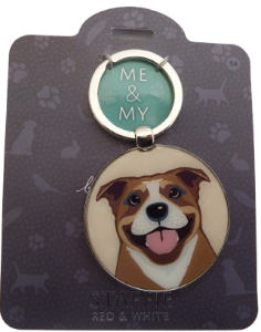 Me & My Pet Dog Keyring Staffie Red & White