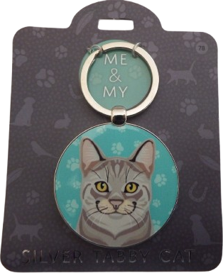 Me & My Pet Cat Keyring Silver Tabby Cat