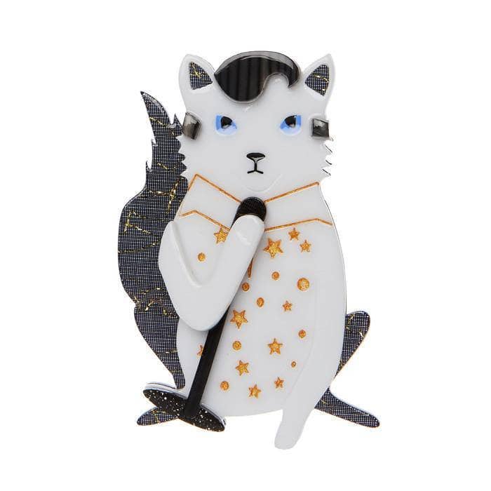 White plush toy with black accents, resembling a cat , on a white background