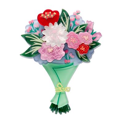 Colorful bouquet of flowers with a green stem on a white background