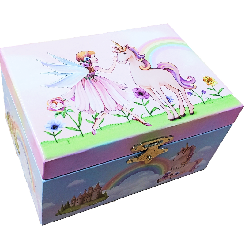 Jewelry box with fairy and unicorn design on a white background