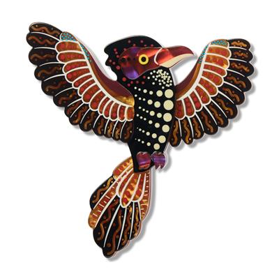 Colorful bird-shaped object on a white background
