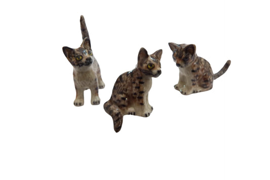 Cat Figurine set of 3 miniature porcelain Figurines