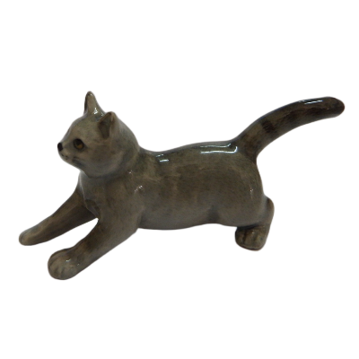 large Russian Blue Porcelain miniature Cat Fiurine