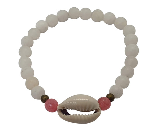 NB07 Bracelet seaglass  cowrie shell