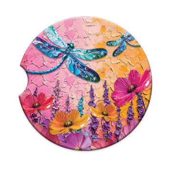 Lisa Pollock Ceramic Car Coaster Playful Dragonfly