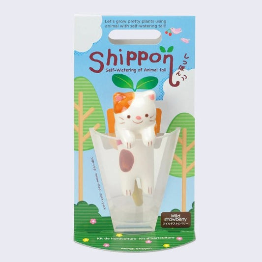 Self-watering wild strawberry plant growing kit with cat-shaped planter, retail box