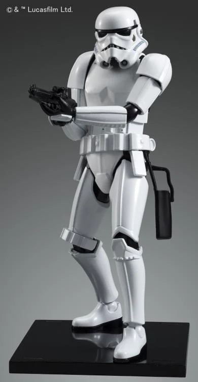 Stormtrooper figure from Star Wars on a gray background