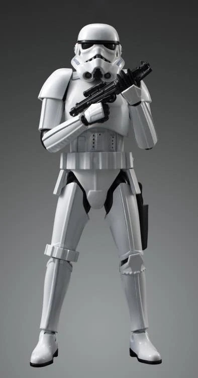 Stormtrooper figure from Star Wars on a gray background