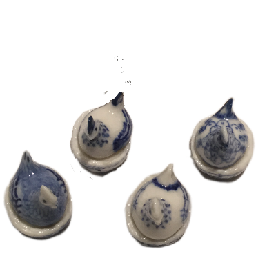 Small Blue & White Hen Box 4 Models Porcelain Miniature