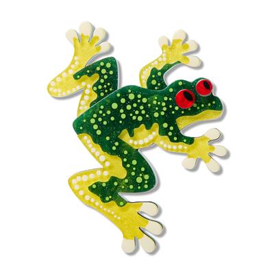 Colorful frog-shaped Erstwilder brooch on a white background