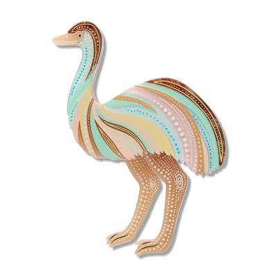 Colorful patterned emu Erstwilder Brooch on a white background