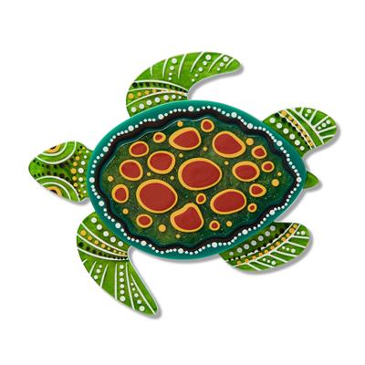 Decorative turtle Erstwilder Brooch
with green and red pattern on a white background
