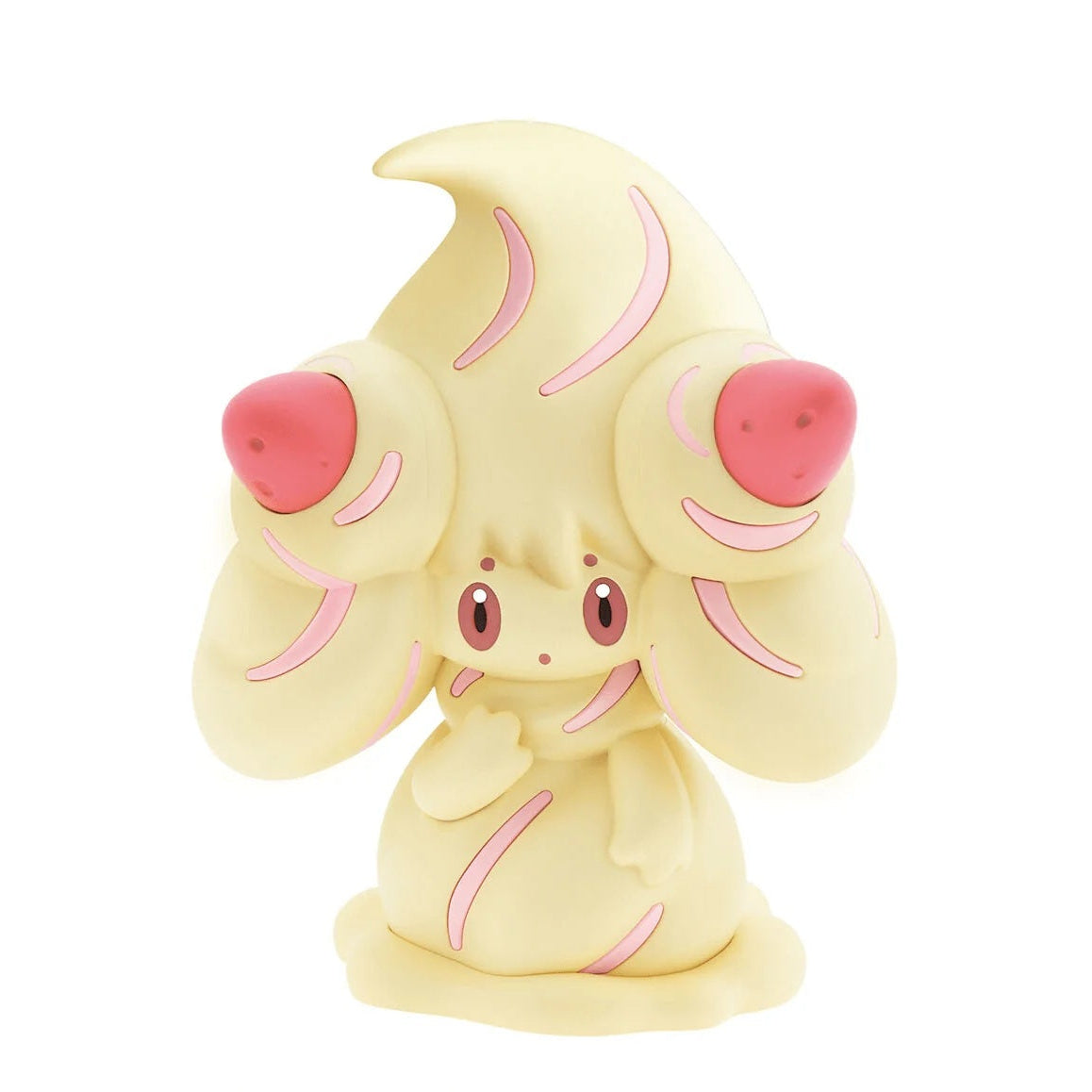 A pastel yellow and pink character figurine centered on a white background, 