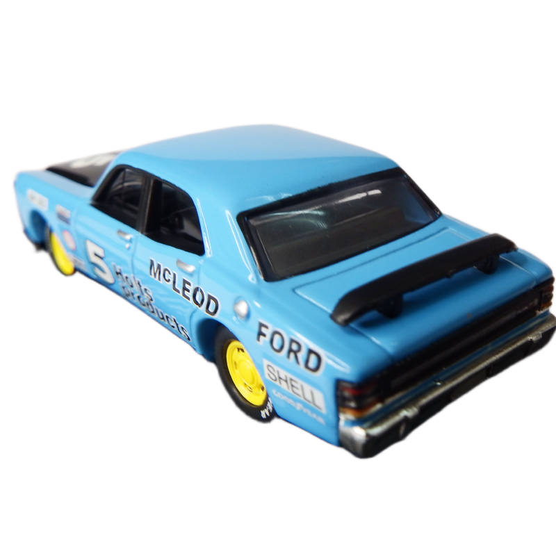 Blue model car with visible branding on a white background