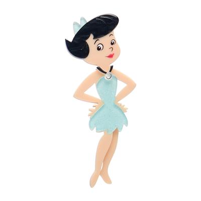 Betty Rubble Erstwilder Brooch Cartoon character figurine with a light blue dress on a white background