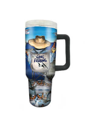 Lisa Pollock Big Guys Travel Mug Gone Fishing